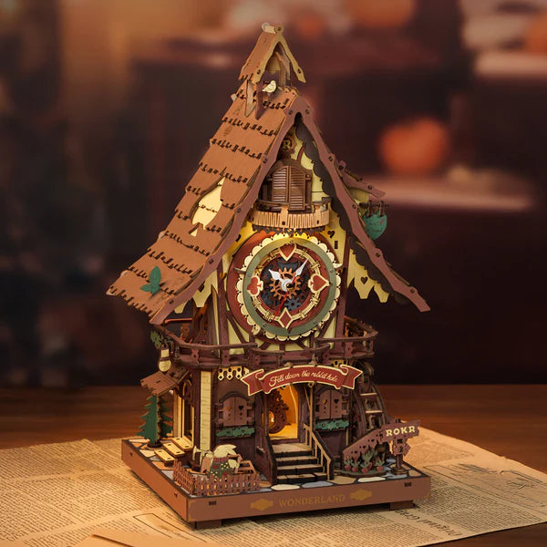 Puzzle 3D in legno con orologio a cucù meccanico kit da costruire- regalo creativo