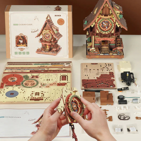 Puzzle 3D in legno con orologio a cucù meccanico kit da costruire- regalo creativo