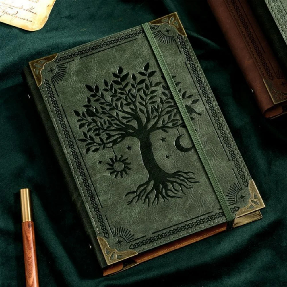 Diario Arcano "Albero della Vita" – Notebook in Pelle Vintage con Rilegatura a Anel