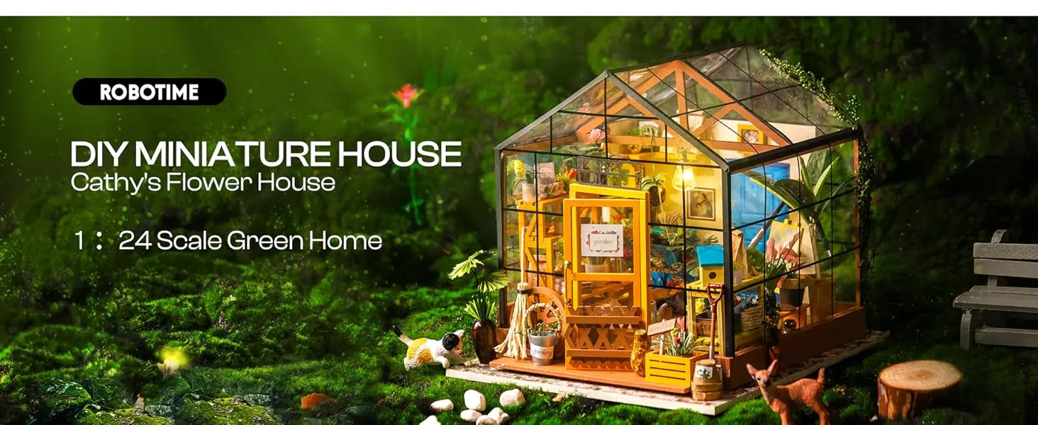 Mini Green House Cathy's Flower House DIY Dollhouse Wooden Miniature Furniture Kit
