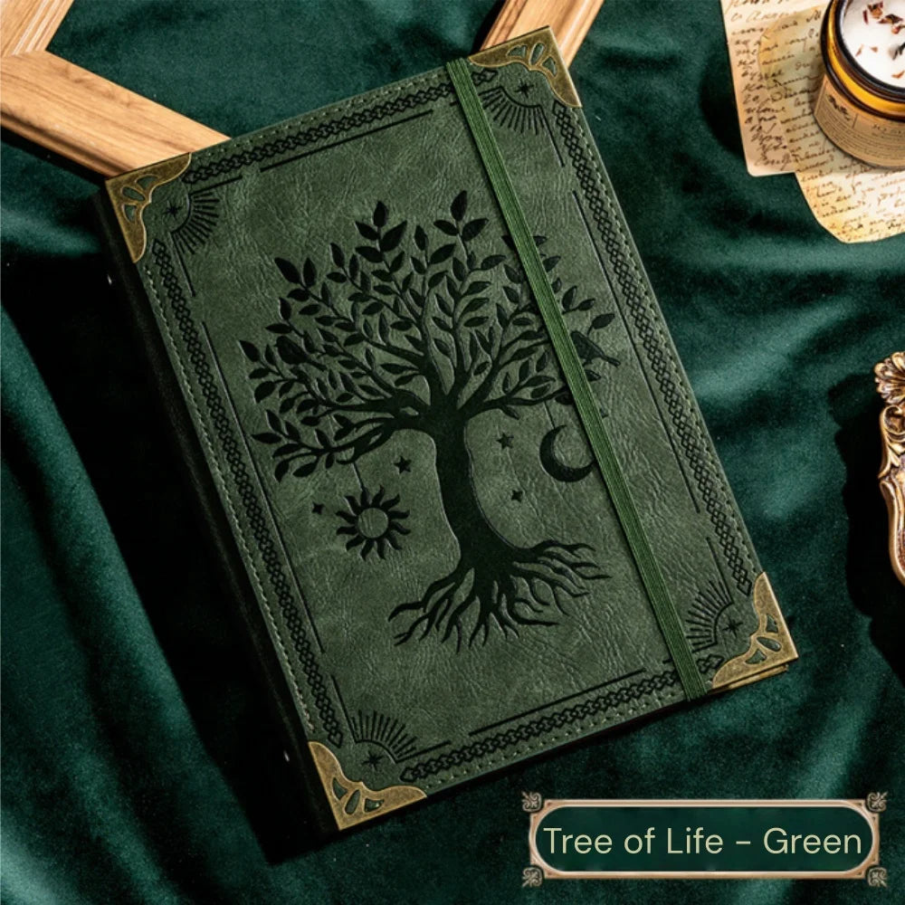 Diario Arcano "Albero della Vita" – Notebook in Pelle Vintage con Rilegatura a Anel
