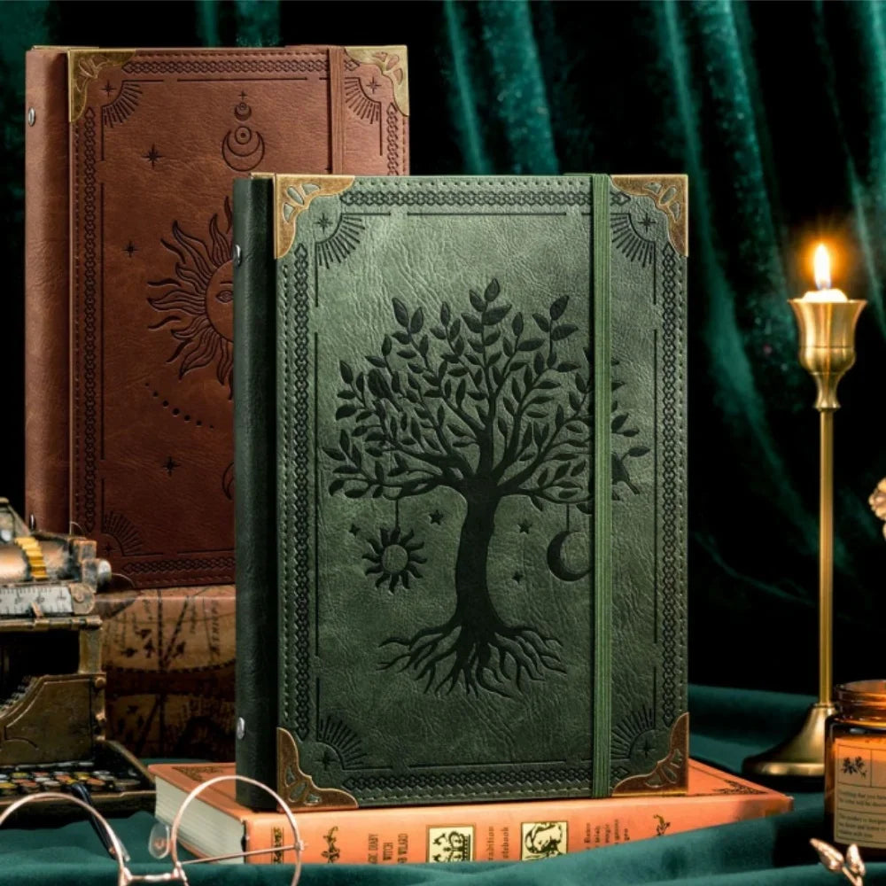 Diario Arcano "Albero della Vita" – Notebook in Pelle Vintage con Rilegatura a Anel