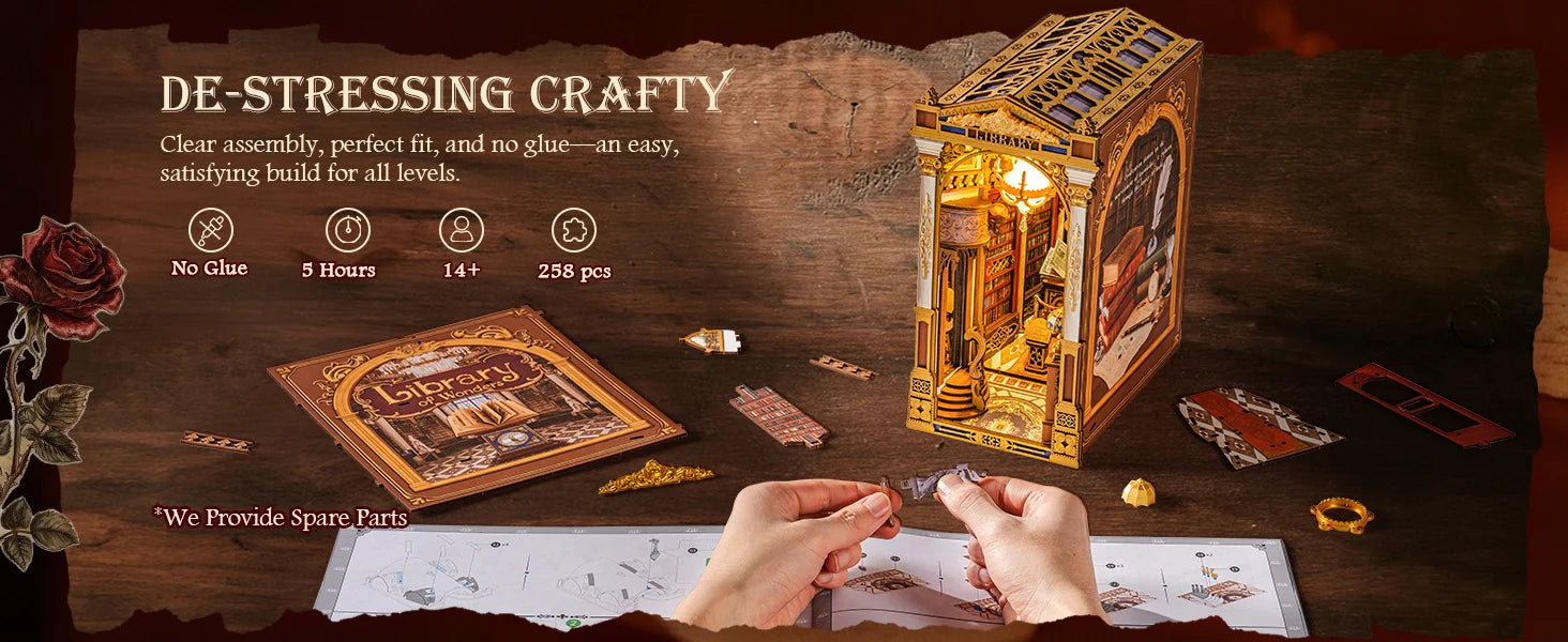 Library of Wonders Angolo lettura fai-da-te - kit diorama, Book nook Kit
