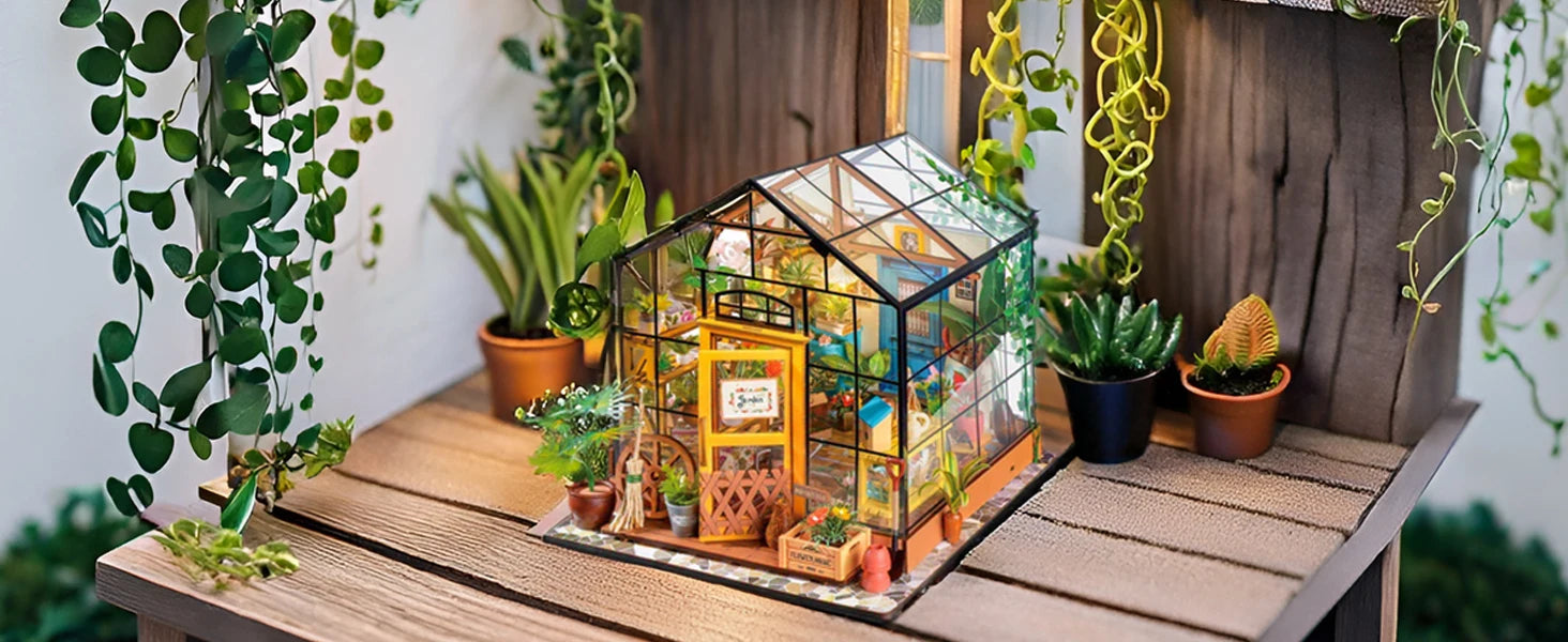 Mini Green House Cathy's Flower House DIY Dollhouse Wooden Miniature Furniture Kit