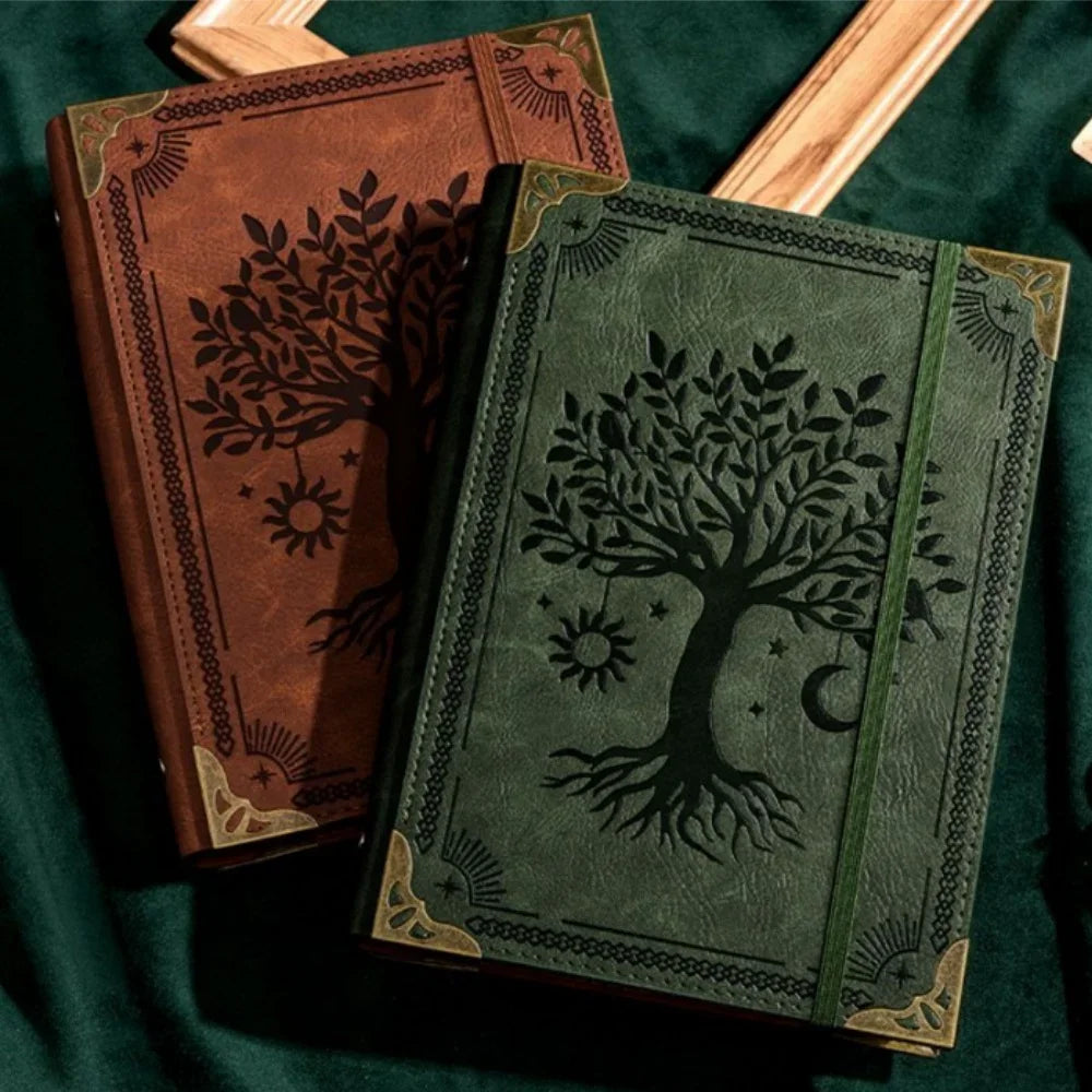 Diario Arcano "Albero della Vita" – Notebook in Pelle Vintage con Rilegatura a Anel
