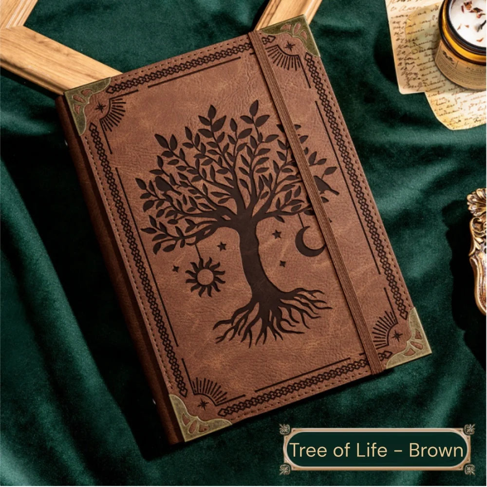 Diario Arcano "Albero della Vita" – Notebook in Pelle Vintage con Rilegatura a Anel