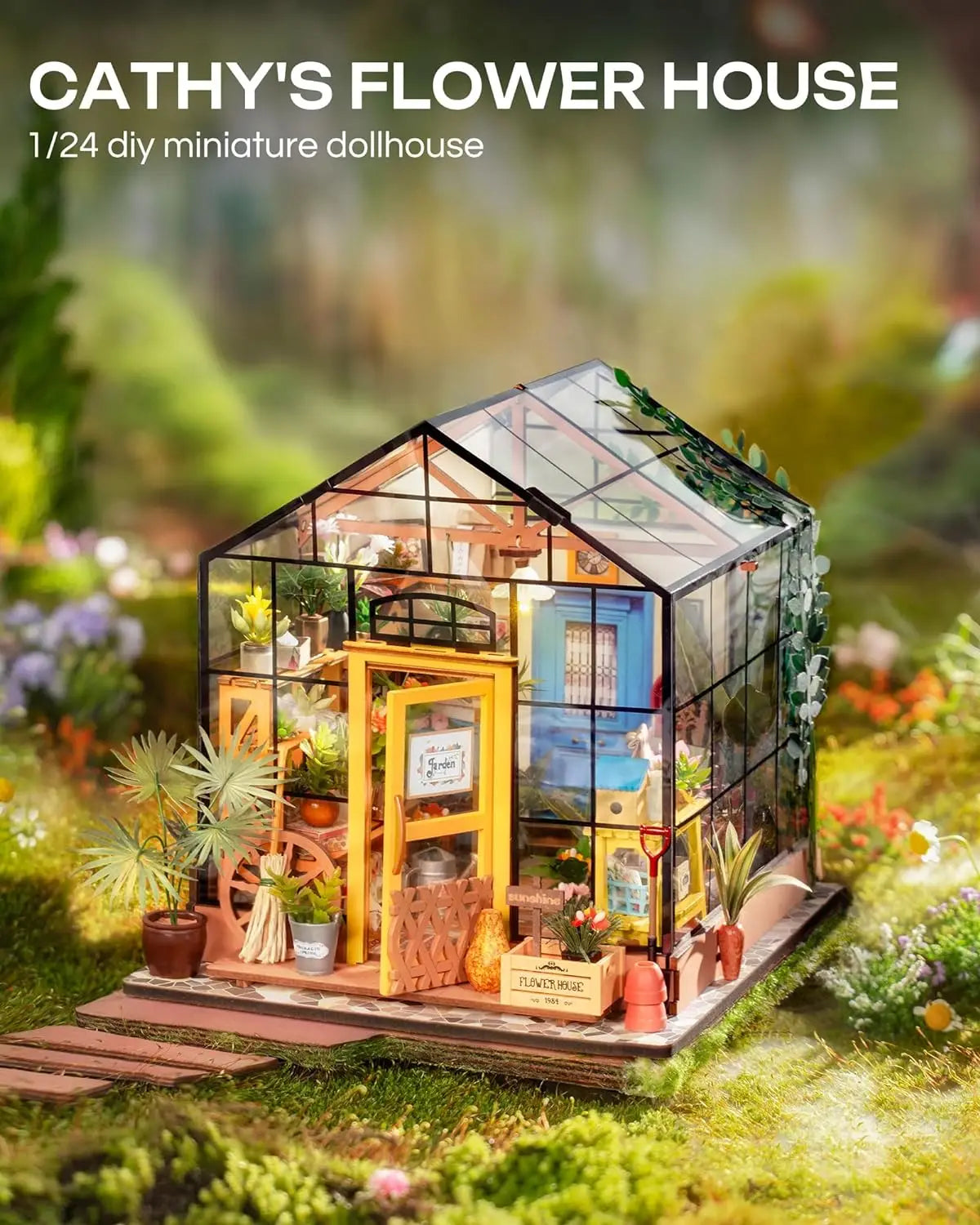 Mini Green House Cathy's Flower House DIY Dollhouse Wooden Miniature Furniture Kit