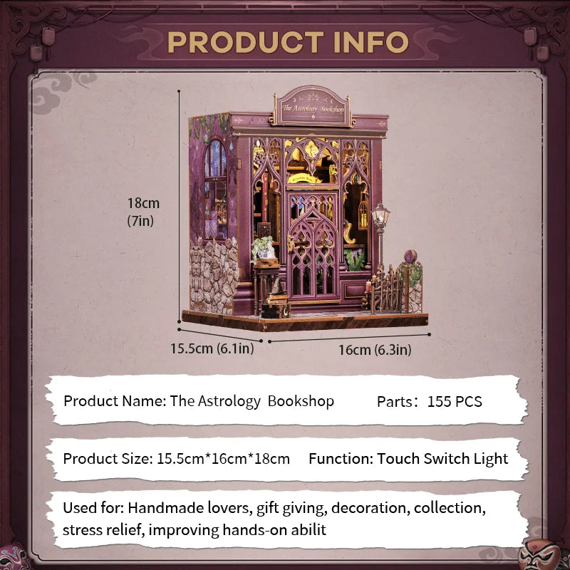 Book Nook Miniature DIY Dollhouse Room Kit - Astrology Bookshop