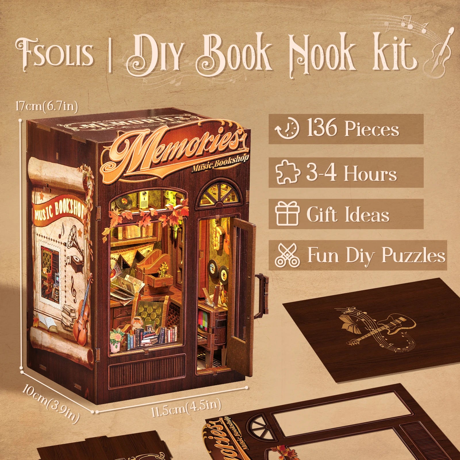 Kit per angolo lettura fai-da-te | Libreria musicale Memories - Regalo unico - Miniature