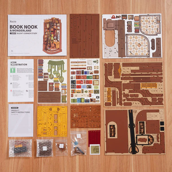 DIY Book Nook Angolo Studio Silenzioso MIniatura Libreria Diorama